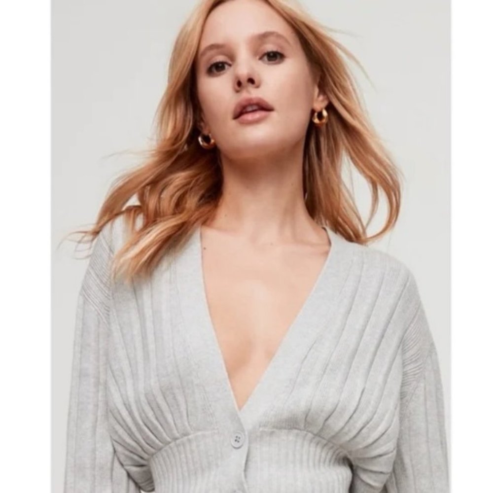 Aritzia Wilfred Grey Front Plunge (Thais) Cardigan Size S - Picture 2 of 9